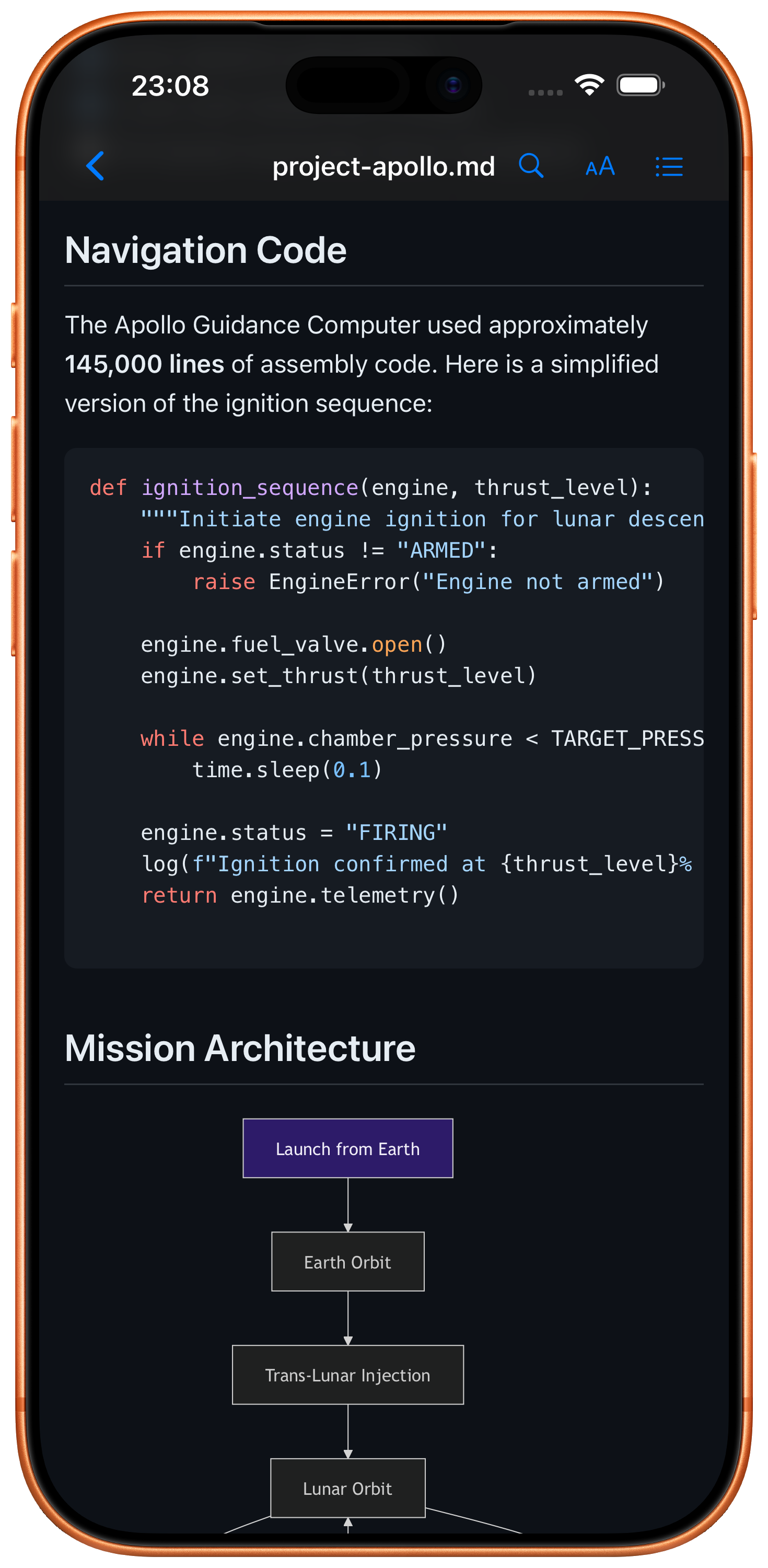 Read.md markdown viewer with syntax-highlighted code block and Mermaid diagram